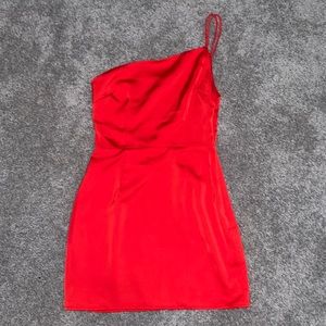 Super down red one strap mini dress!